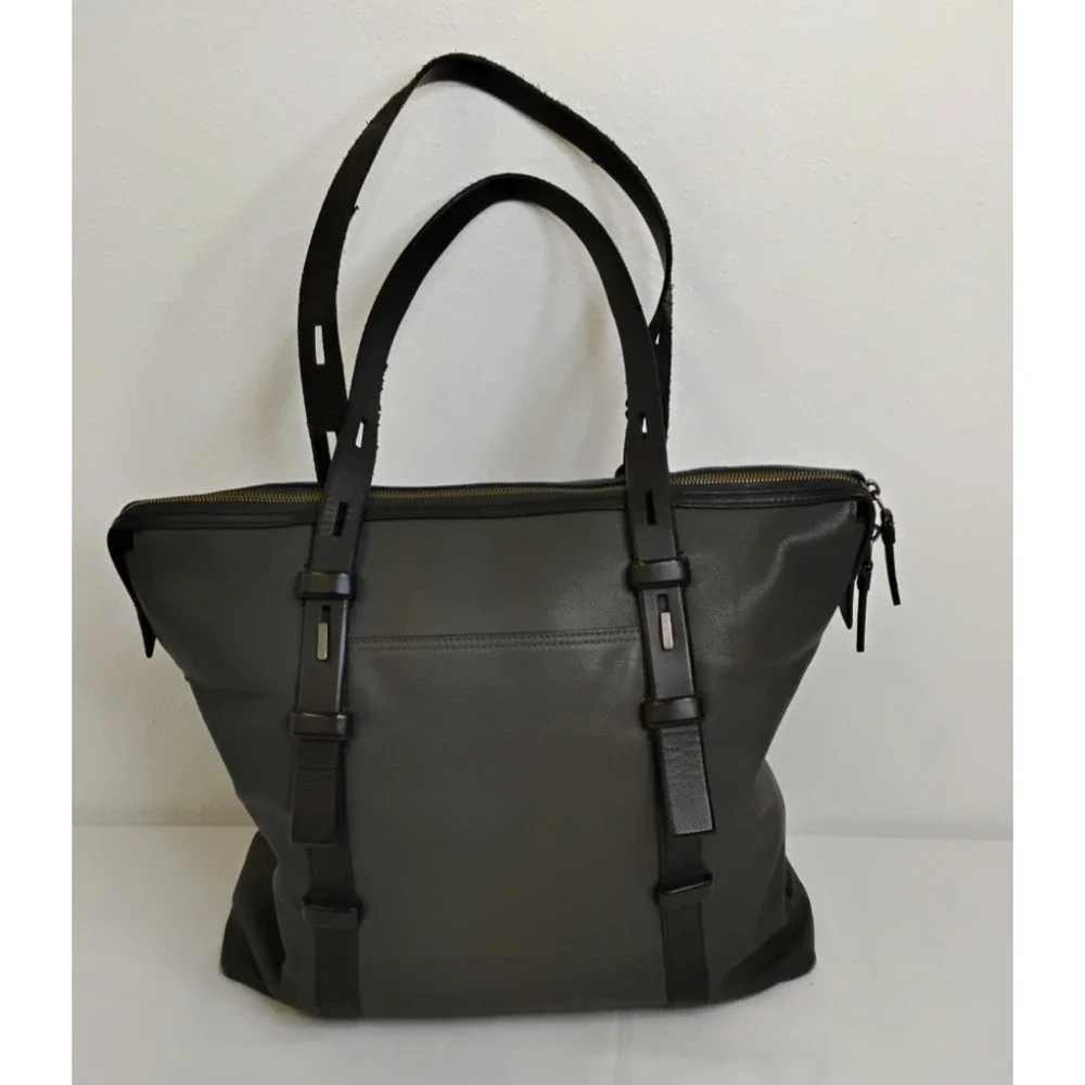 TUMI Leather Shoulder Bag Carry On Gray and Black Business Laptop Bag #J4521